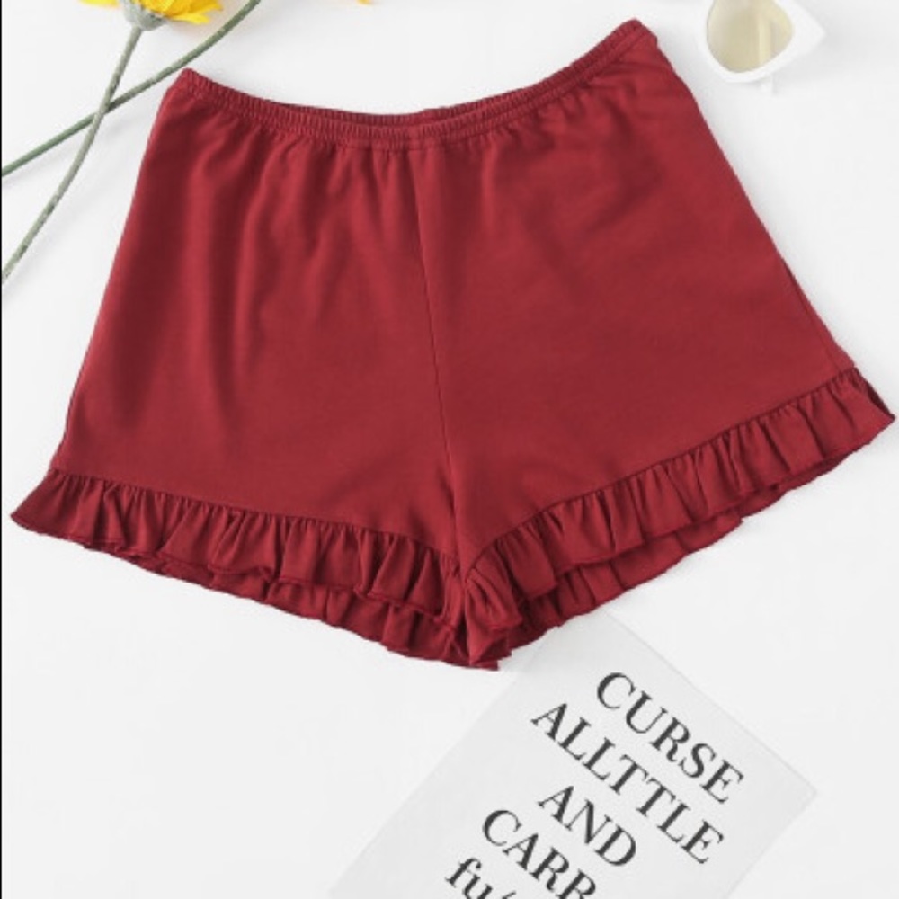 Burgundy Frilly Shorts